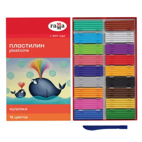 Пластилин классический ГАММА Мультики 18 цветов 360г,со стеком