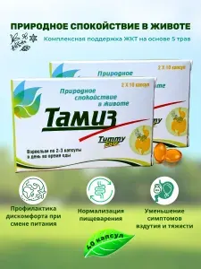Тамиз, БАД для комфорта пищеварения, 2 упаковки по 20 капсул