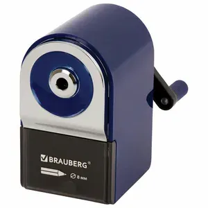 Точилка для карандашей механическая BRAUBERG, для чернографитных и цветных карандашей, крепление к столу, корпус синий, 228480