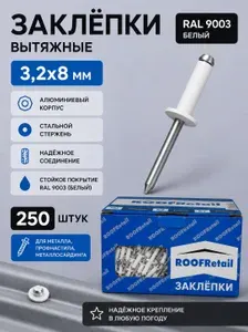 Заклепки вытяжные 3,2х8 (белая), 250 шт.