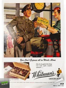 Постер на кухню винтажный, рекламный плакат конфет Whitmans Chocolates №1, ретро постер на стену для интерьера, А3 (420х297 мм), ПП