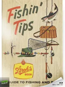 Постер на кухню винтажный, рекламный плакат рыболовного магазина Fishing Tips, ретро постер на стену для интерьера, А3 (420х297 мм), ПП