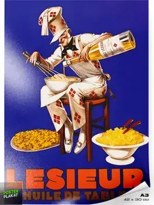 Постер на кухню винтажный, рекламный плакат растительного масла Lesieur Huile de Table, ретро постер на стену для интерьера, А3 (420х297 мм), ПП