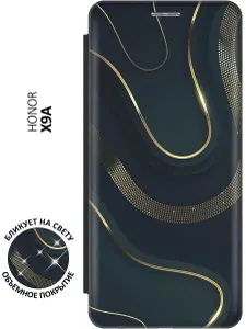 Чехол-книжка Золотистые акценты на Honor X9a / Magic5 Lite / Хонор Х9А / Мэджик 5 Лайт с эффектом блика черный
