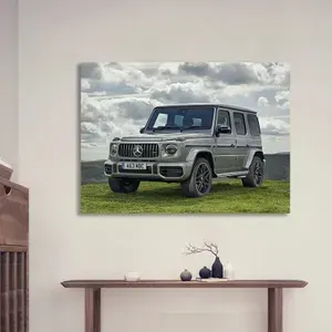Декоративная картина серый Mercedes G-Class на поле под облачным небом, 50х70 см, автомобильная фотография
