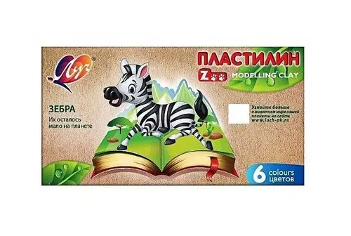 Луч Пластилин без стека, Zoo, 6 цветов, 90 г