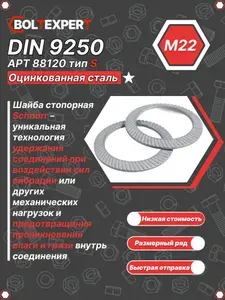Шайба стопорная М22 Schnorr DIN 9250/АРТ 88120 тип S оцинкованная сталь 100шт.