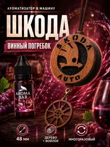 Ароматизатор в машину ШКОДА Skoda Винный погребок с дозаправкой 10 мл, подвесной войлочный деревянный автопарфюм на зеркало, многоразовая пахучка для автомобиля AROMA BAR