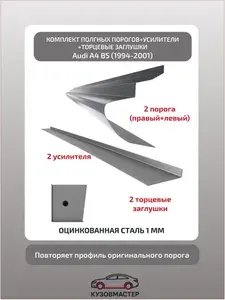 Комплект порогов+усилители+заглушки Audi А4 B5 (Полный профиль) ЦИНК