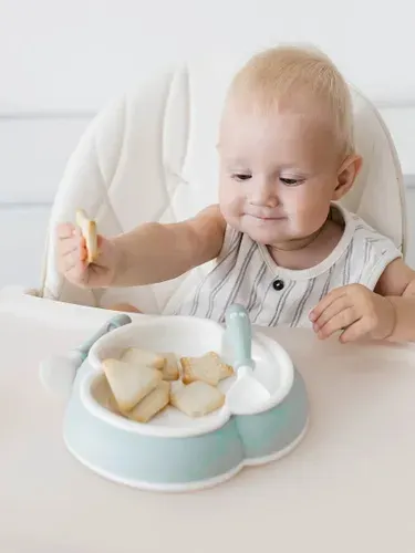 Набор детской посуды для кормления BABYROX нежно-зеленый: тарелка, ложка, вилка