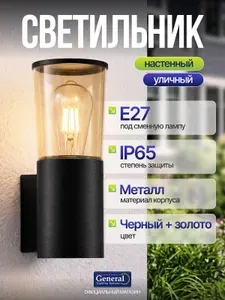 Светильник уличный настенный E27 IP65 General, фасадный, металл пластик, черный, Модэли