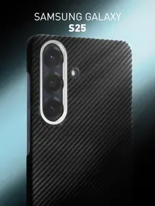 Кевларовый чехол на Samsung Galaxy S25 (Самсунг Галакси С25) с магнитным кольцом MagSafe, черный ROSCO