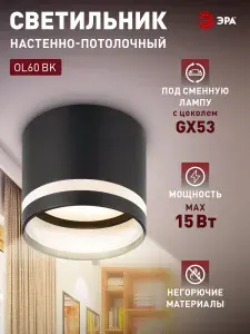 Светильник потолочный накладной точечный ЭРА OL60 TAURUS для натяжных потолков на кухню в детскую в спальню GX53