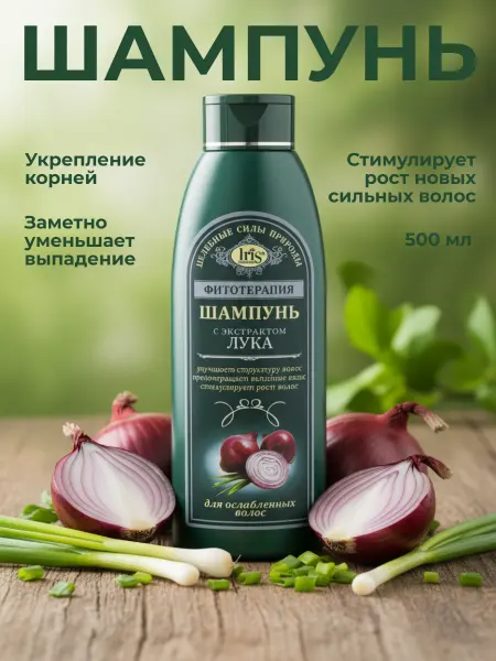 IRIS COSMETIC Шампунь для ослабленных волос с экстрактом лука