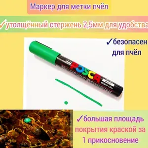 Маркер для метки ПЧЁЛ с утолщенным стержнем перманентный, ЭКО безопасен для пчел (зелёный)