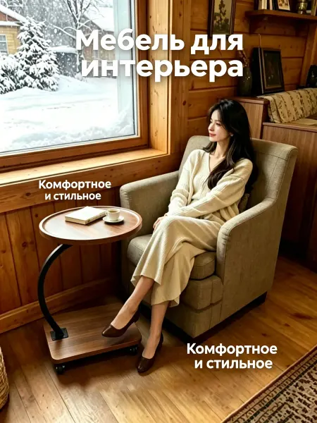 Приставной столик на колесиках для дивана и кровати