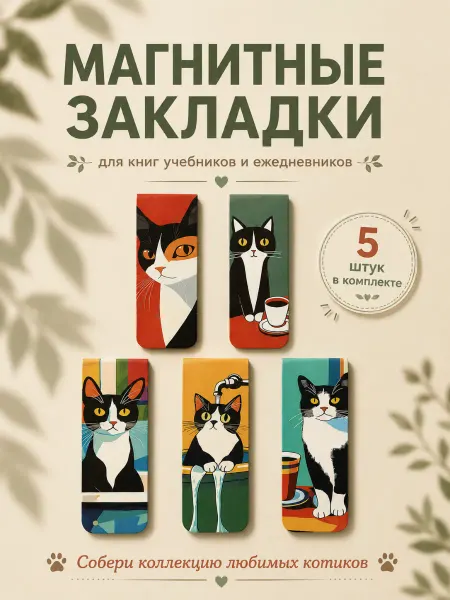 CozyRead Закладки магнитные для книг и учебников в школу 5 шт