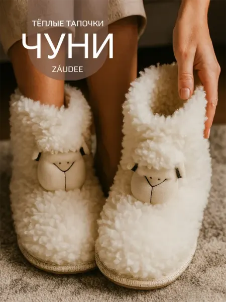 Тапочки домашние чуни закрытые мягкие пушистые ZÁU.Dii