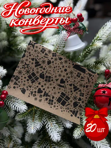 CraftDaddy Крафт конверты С6 новогодний узор - 20 штук