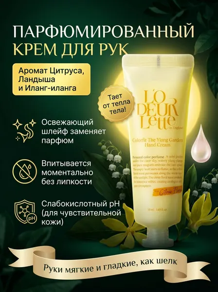 Парфюмированный крем для рук Цитрус и Иланг-иланг / Увлажняющий питательный уход для сухой кожи