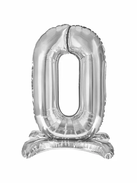 Шар (32'/81 см) Цифра на подставке, 0, Серебро, 1 шт. в уп.