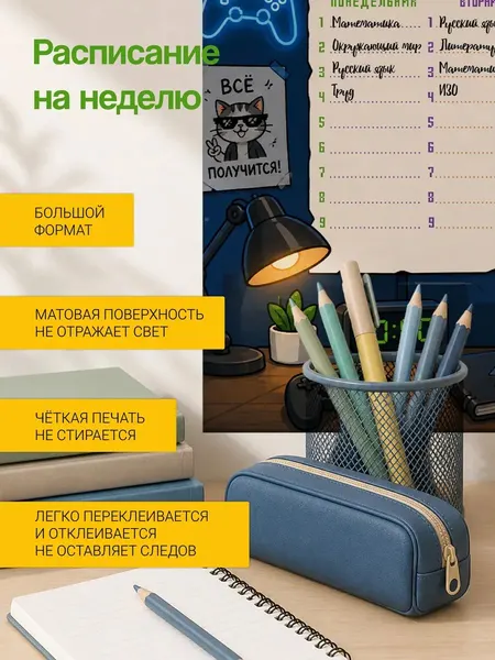 Большая наклейка школьное расписание для мальчика