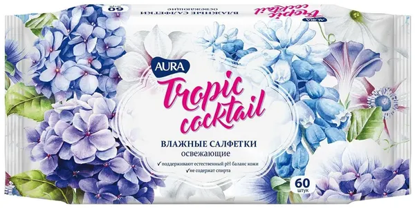 Салфетки влажные AURA Тропический коктейль 60шт