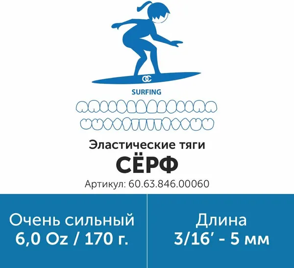 Эластик тяга для брекетов ортодонтических 3/16in 6.0oz Серф (Латекс, 5мм, Очень сильный - 170гр)