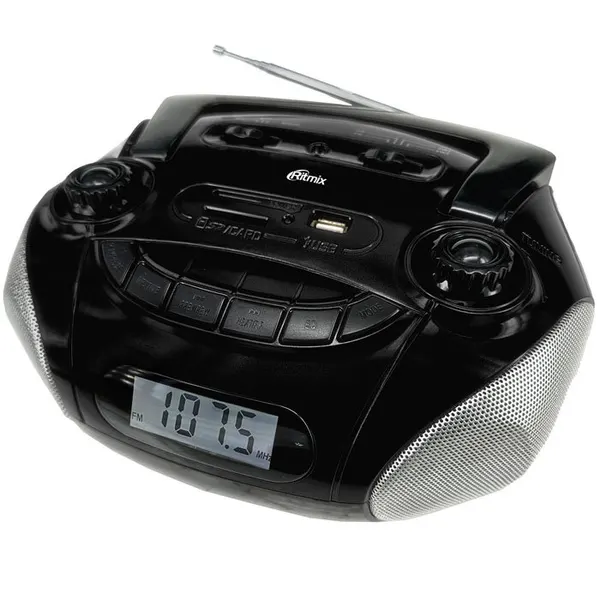 Радиоприемник Ritmix RBB-040 Bluetooth, 10 Вт, usb microSD FM, AM, SW, 220 В . аккумулятор. чёрно-серебристый