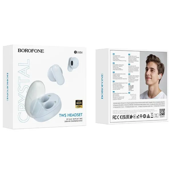 Наушники беспроводные TWS BOROFONE BW54 Lucky, bluetooth V5.3 (Голубой)