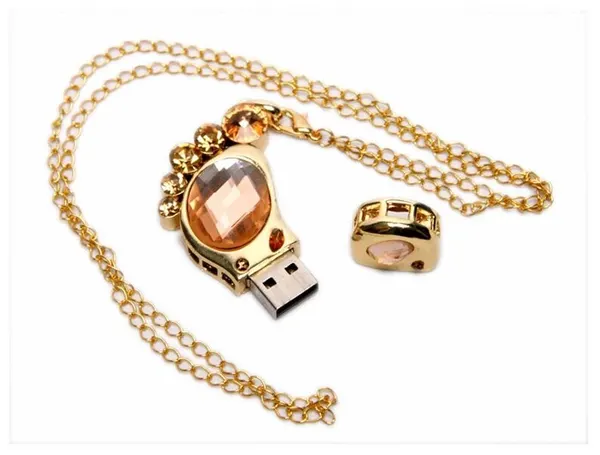 Металлическая флешка со стразами "Нога", "Ступня" (64 Гб / GB USB 2.0 Золотой/Gold NOGA Лучший подарок 14 февраля с романтичекими воспоминаниями)