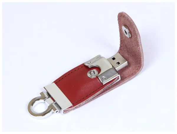Кожаная флешка брелок для нанесения логотипа (16 Гб / GB USB 2.0 Красный/Red 209 KJ007)