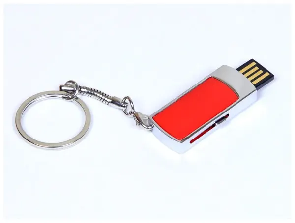 Металлическая выдвижная мини флешка для нанесения логотипа (64 Гб / GB USB 2.0 Красный/Red 401 Флеш накопитель apexto U907 слайдер)