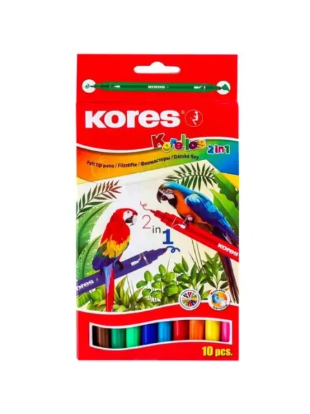 Фломастеры Korellos 10 цв двухсторонние с тонким стержнем Kores