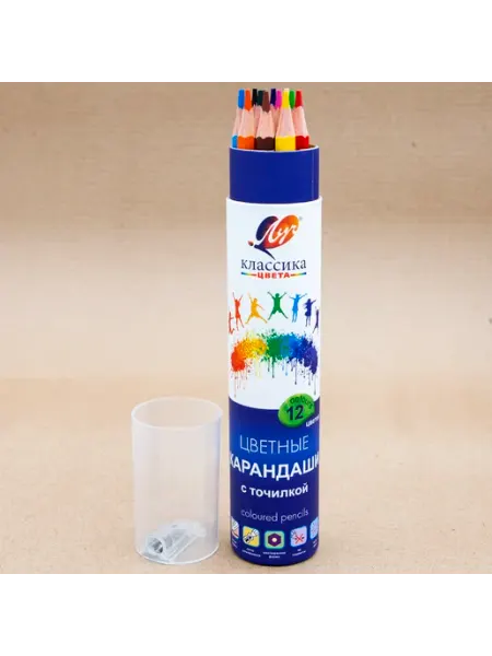 Карандаши цветные "Классика цвета" 12 цв, тубус, точилка Луч
