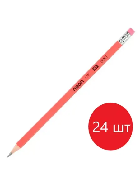 Карандаш чернографитный HB Neon трехгранный, 24шт DELI