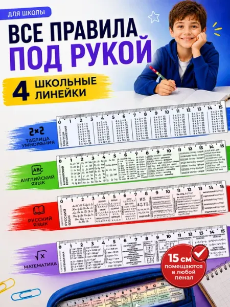 Линейки справочные 15 см набор с таблицей умножения School be Cool