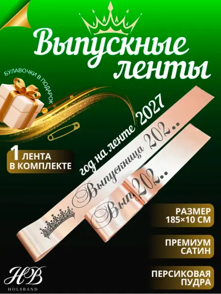 Ленты выпускника 2027 макет60 черная печать HolsBand