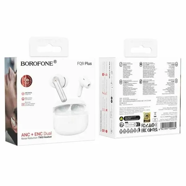 Наушники беспроводные TWS BOROFONE FQ9 Plus Peaceful, bluetooth V5.4, ANC + ENC (Белый)