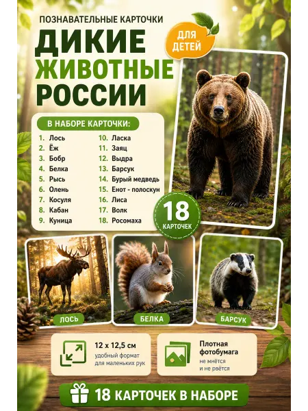 Развивающие карточки Дикие животные России