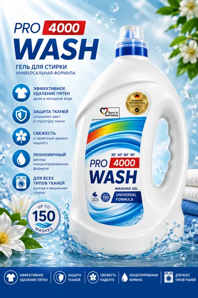 Гель для стирки PRO WASH COLOR 4000 МЛ для всех типов тканей