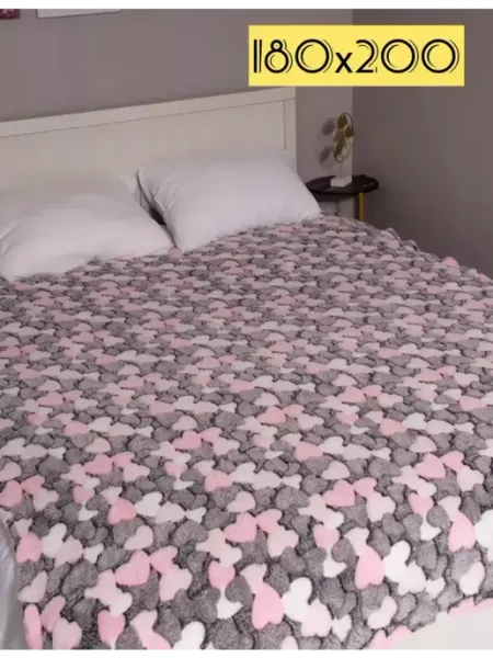 Плед 180х200 см на кровать и диван велсофт сердца Sweet Dream Tex