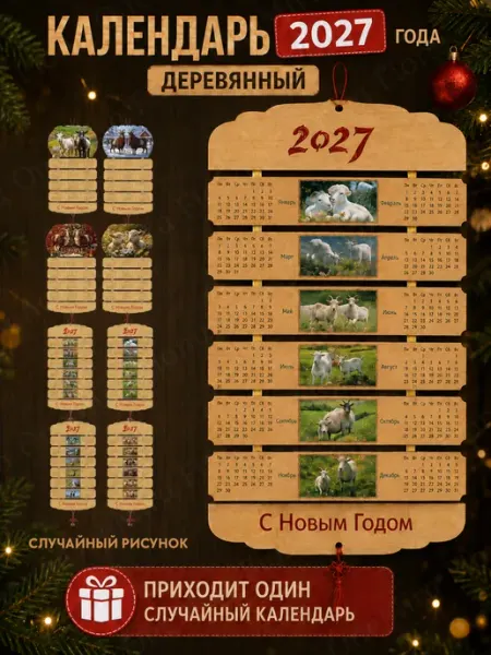 Календарь 2027 деревянный настенный сувенирный сюрприз