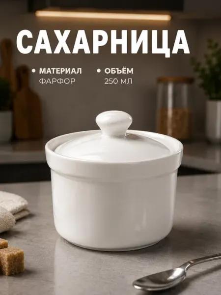 Сахарница с крышкой белая фарфоровая 250 мл Сима-Ленд & Magistro