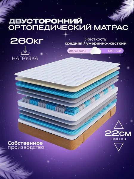 Матрас пружинный 120x190 см высота 22 см Vitaflex Ortho Night Sk ортопедический односпальный