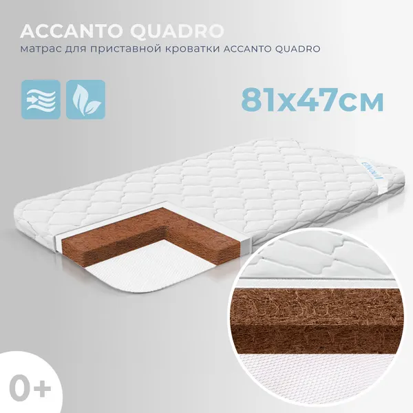 Матрас Nuovita "Accanto Quadro", для приставной кровати, 81х48х3 см