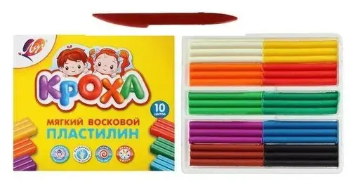 Пластилин восковой Луч 10 цветов 150гр Кроха со стеком