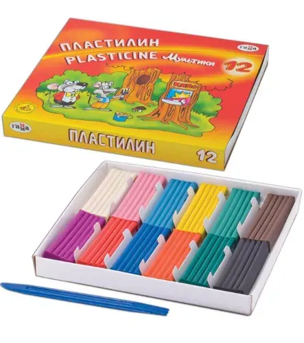 Пластилин классический ГАММА "Мультики", 12 цветов, 240 г, со стеком (1 штука)