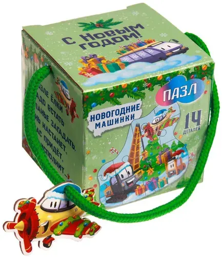 Развивающий пазл "Новогодние машинки", головоломка с крупными деталями, 14 элементов