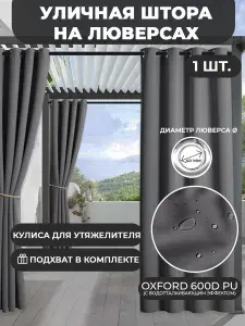 ТекстильТент Штора на люверсах 145х260 см уличная оксфорд 600 однотонный темно-серый